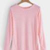 Pink Casual Round Neck Long Sleeves Fuzzy T-shirt 3