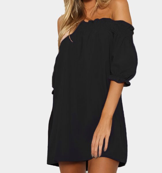 Off-The-Shoulder Mini Dress in Black 2