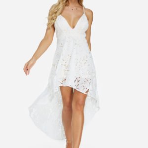 White Lace Backless V-neck Sleeveless Dress
