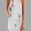 White Random Floral Print Halter Neck Sleeveless Dress 3