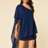YOINS Navy Double Layer One Shoulder Overlay Mini Dress 3