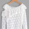 White See Through Lace Details Cold Shoulder Long Sleeves Blouse 3