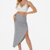Grey Backless Lace Insert Pleated Detials Two Piece Outfits With Irregular Hem 3