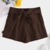 Brown Tie-up Design Plain Regular fit Holiday Style Shorts 3