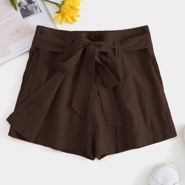 Brown Tie-up Design Plain Regular fit Holiday Style Shorts 2