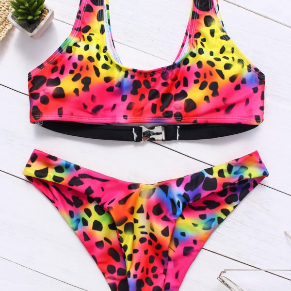 Fantasy Colour Leopard Scoop Neck Sleeveless Bikini 2