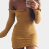 Yellow Off-The-Shoulder Frill Hem Sweater Knit Dress 3