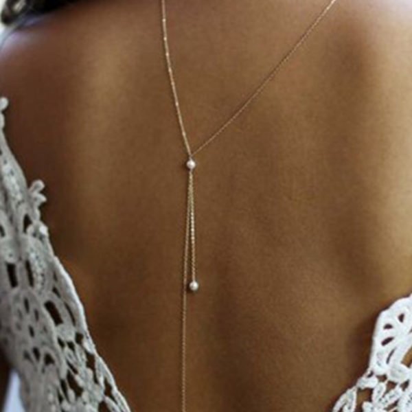 Yoins Gold Color Necklace Pearl Pendant Back Chain 2
