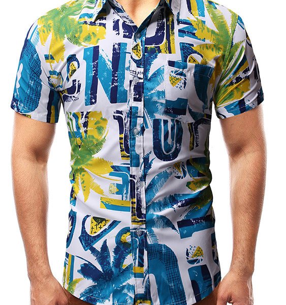 Men Graffiti Holiday Hawaiian Multicolor Short Sleeve Shirt 2