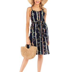 Blue Scarf Print V-neck Sleeveless Midi Dress