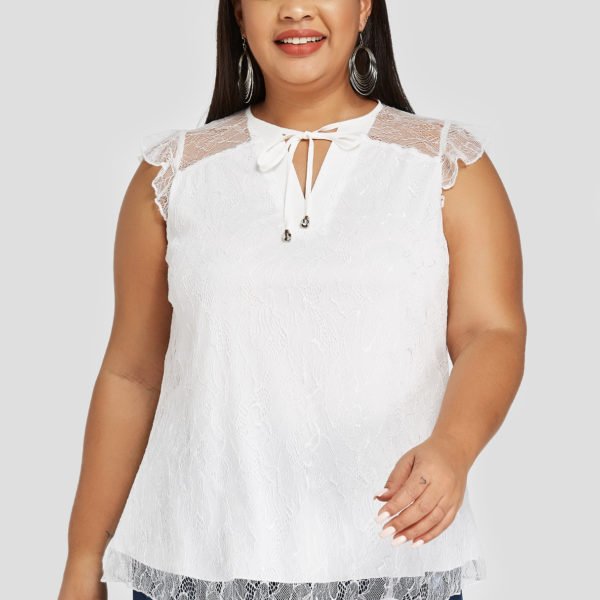 Plus Size White Lace Cut Out Sleeveless Blouse 2