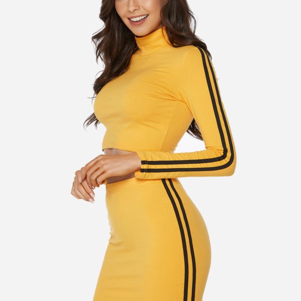 Yellow Turtleneck Long Sleeves Top & Mini Skirt Co-ord 2