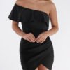 One Shoulder Asymmetrical Bodycon Mini Dress in Black 3