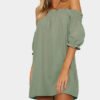 Off-The-Shoulder Mini Dress in Light Green 3