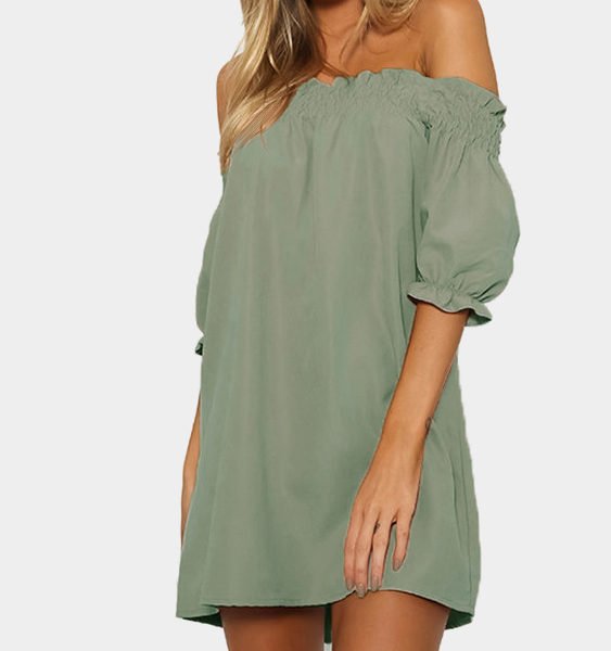 Off-The-Shoulder Mini Dress in Light Green 2