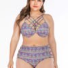 Plus Size Purple Criss-cross Tribal Sleeveless Swimwear 3