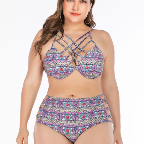 Plus Size Purple Criss-cross Tribal Sleeveless Swimwear 2