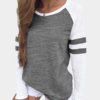 Grey Stripe Colorblock Round Neck Raglan Sleeves T-shirt 3