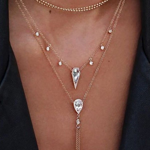 Fashion Rhinestone Drop Pendant Tassel Multi-layer Necklace Set 2