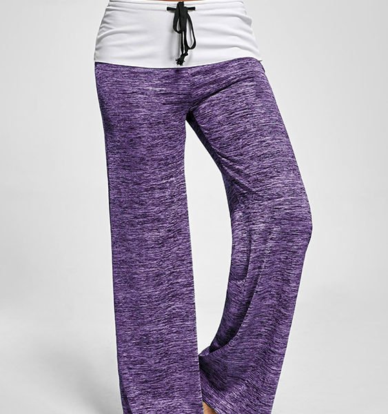 Active Wide Leg Stretch Waistband Pants With Stitching Design in Purple 2