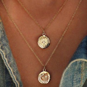 Moon Stars Rhinestone Double Layered Gold Necklace
