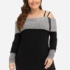 Plus Size Color Block Open Shoulder Sweater 3
