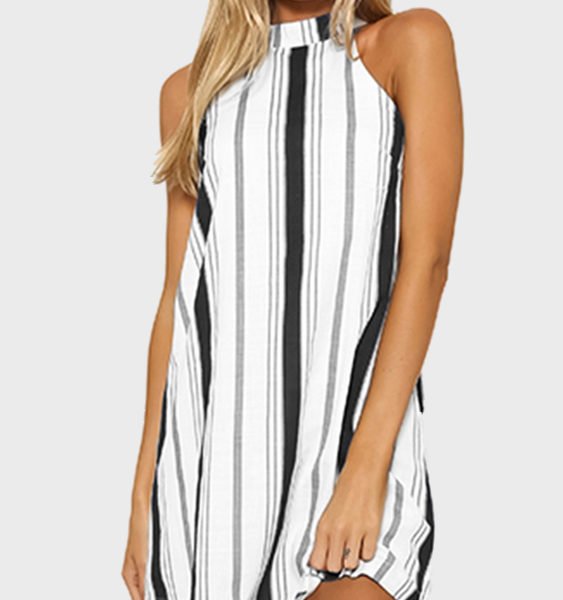 Black Stripe Halter Neck Mini Dress 2