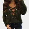 Amry Green Sexy Pattern V-neck Lace-up Front Top 3