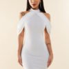 YOINS White Halter Cold Shoulder Bodycon Dress 3