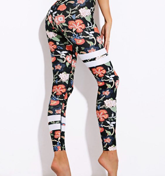 Active Floral Print Quick Drying Gym Leggings in Black 2