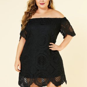 YOINS Plus Size Black Backless Design Off The Shoulder Dress
