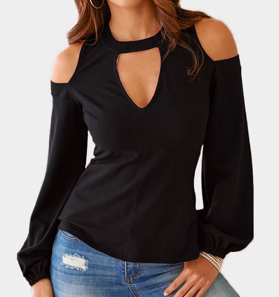 Black Cut Out Cold Shoulder Long Sleeves Top 2