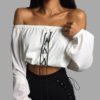 White Off-the-shoulder Long Sleeves Crop Top 3