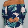 Navy Off-The-Shoulder Floral Print Flared Sleeves Top with Tie 3