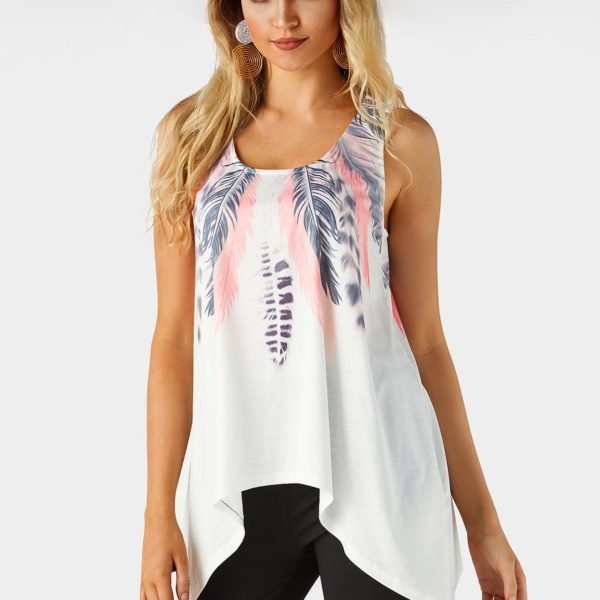 White Scoop Neck Floral Tank Top 2