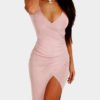 Baby Pink V-neck Slit Midi Wrap Dress 3