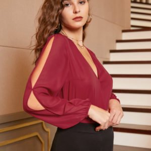 Burgundy Wrap Cut Out Design Bodysuit