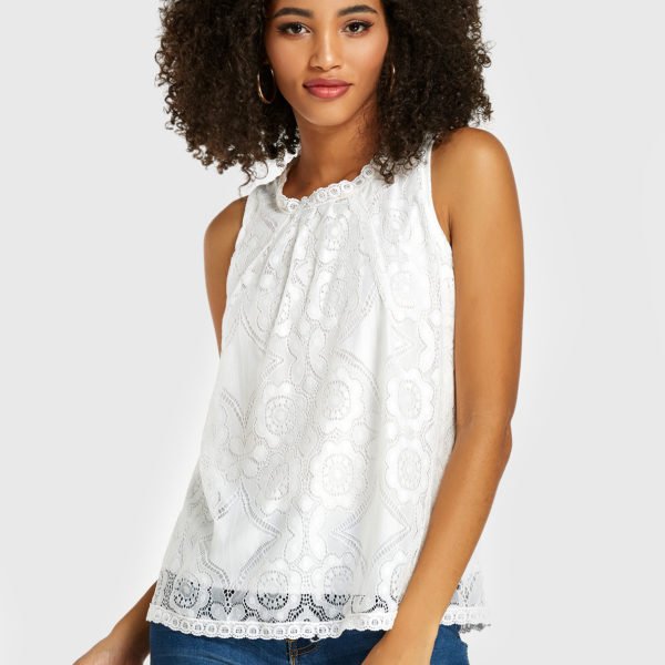 White Lace Tiered Design Sleeveless Tank Top 2