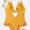 Yellow Ruffle Design Cut out Front Backless Swimwear 3