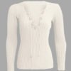 Beige Plunge Lace-up Knit Sweater with Long Sleeves 3