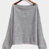 Ladies Grey Round Neck Long Sleeve Top Knit Sweater 3