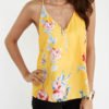 Yellow Random Floral Print V-neck Cami Top with Zipper Design 3