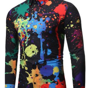 Men Fashion Graffiti Print Casual Long Sleeve Color Top Shirt