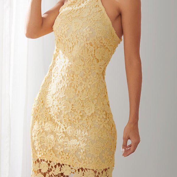 Yellow Halter Lace Mini Dress with Zip Design 2