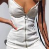 Zip Front Backless Design V-neck Sleeveless Dress 3