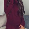 Burgundy Sexy High Neck Long Sleeves Knit Thin Casual Dress 3