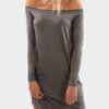 Grey Off-The-Shoulder Curved Hem Mini Dress 3